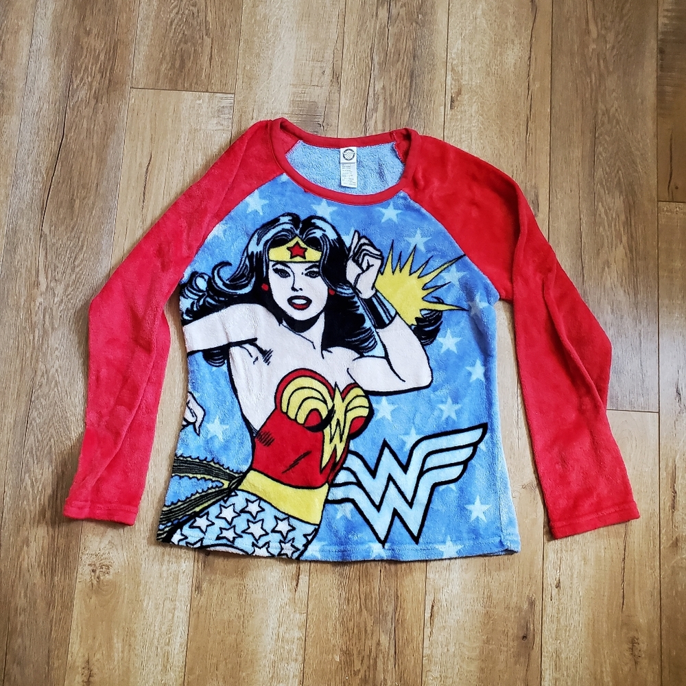❤️‍🔥 4/$15 Wonder Woman Youth Fleece L (12-14) DC Comics Pajama Lounge Shirt